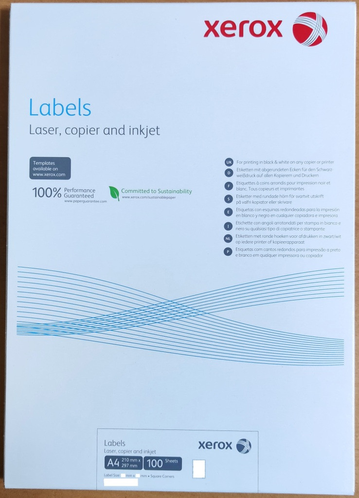 Наклейка (Labels) Xerox Mono Laser 24UP 70х37мм, 100 арк., прямокутні краї (003R97408)