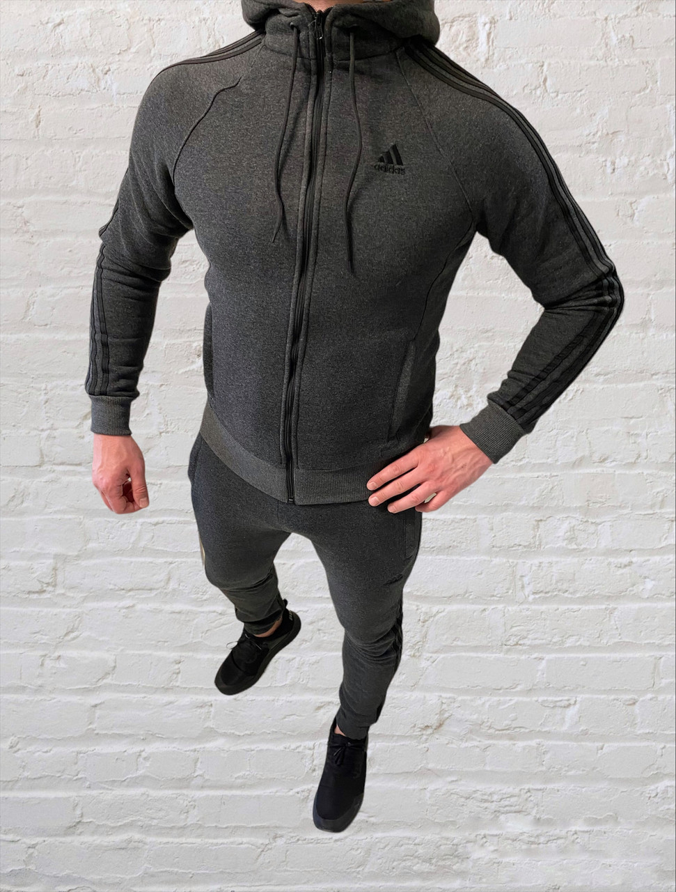 Теплий чоловічий спортивний костюм Adidas Quarterback Grey