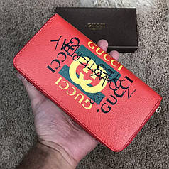 Портмоне Gucci Print leather Future Zip Around Wallet Red