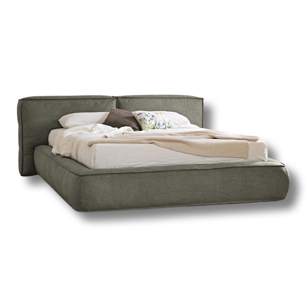 Велике двоспальне ліжко з підйомним механізмом MeBelle PLAYA 180х200 см в стилі лофт, модерн, сірий шеніл, рогожка