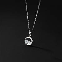 Подвеска Океан серебряная в виде круга с фианитом, короткая цепочка + кулон, серебро 925 пробы, длина 40+5 см