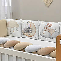 Бортики защита для детской кроватки с косой и простынью Art Design Енотик топ