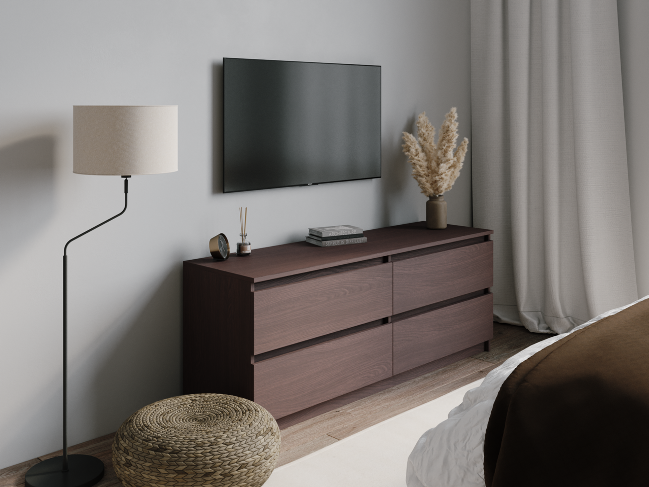 Тумба під ТБ колір венге на 4 шухляди без ручок габаритами 140*53*40 см, фото 1