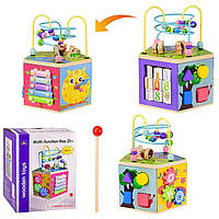 Дерев'яна іграшка WD2722 сортер куб, 5 активних панелей спіралька