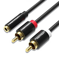 Кабель аудіо Vention 3.5 mm to 2RCA аудіоперехідник 1 м (VAB-R01-B100)