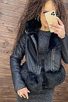Стильная куртка Дублёнка с мехом Эко мех +эко кожа Цвет чёрная Размер: С, М, Л