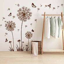 Наклейка на стіну декоративна вінілова коричнева Кульбаби та метелики 159*13 85815