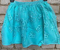 1, Нарядная пышная фатиновая бирюзовая юбка туту с 3Д цветами Размер 7-8 лет Childrens Place
