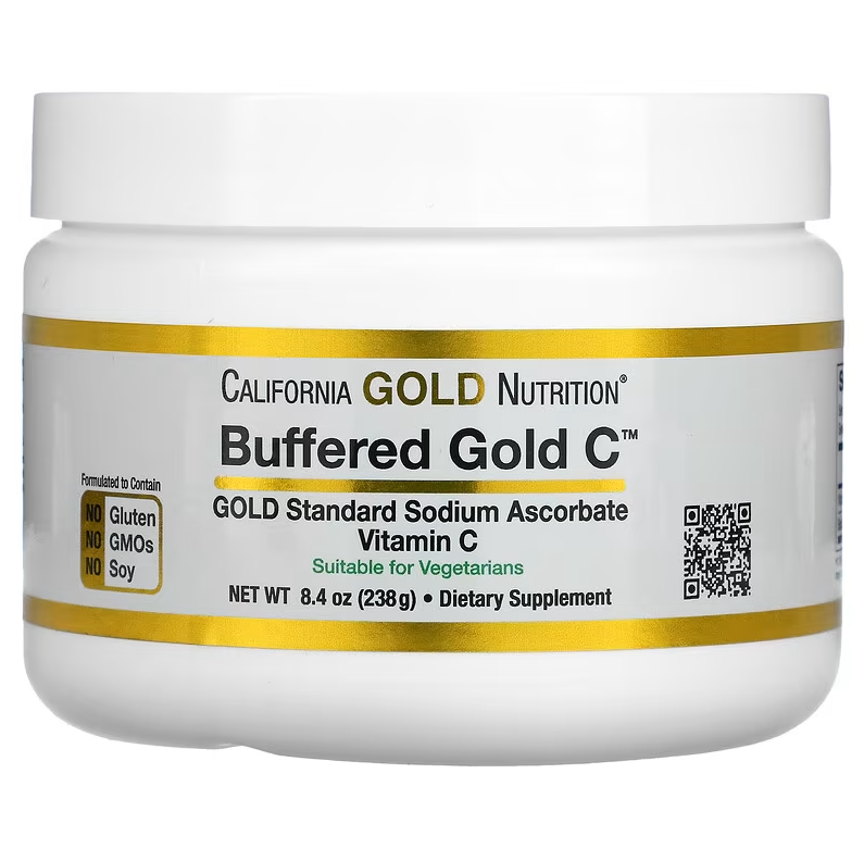 Buffered Gold C Non-Acidic Vitamin C Powder Sodium Ascorbate California Gold Nutrition 238 г, фото 1