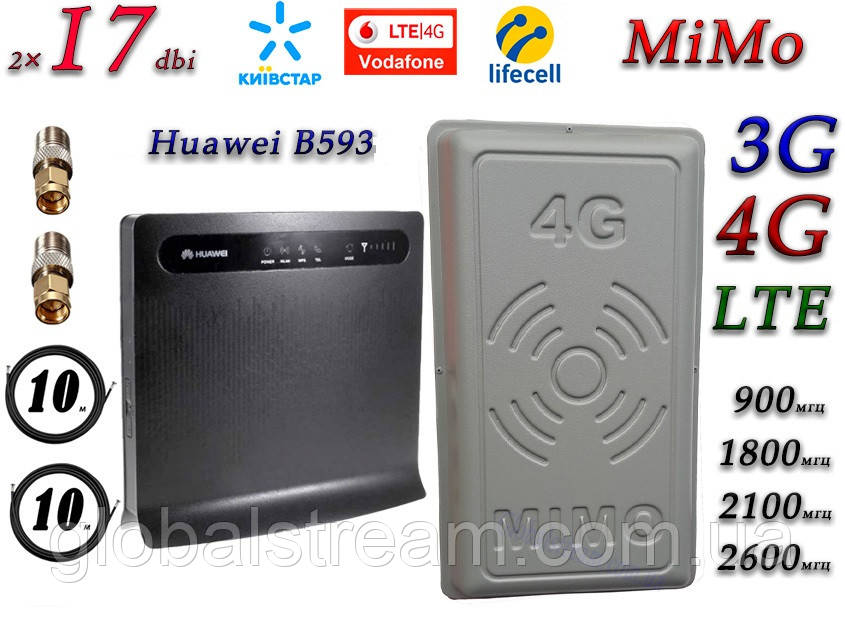Повний комплект 4G/LTE/3G WiFi Роутер Huawei B593s-22 + MiMo антен. 2×17 dbi Киевстар, Vodafone, Lifecell