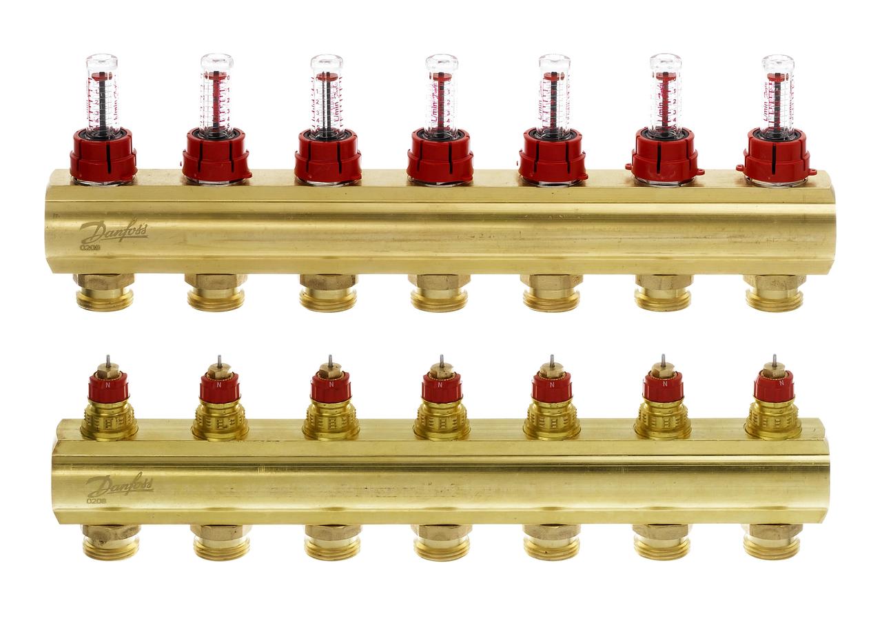 Danfoss Manifold FHF 7+7 with rotameters, brass - фото 1 - id-p1695272742