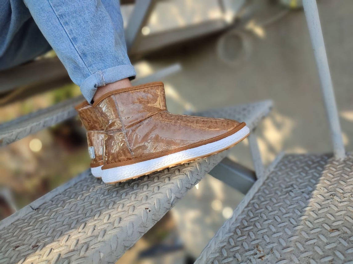 РИЖІ короткі UGG CAMEL уги низькі дутики жіночі непромокальні силіконові для снігу та дощу, фото 1