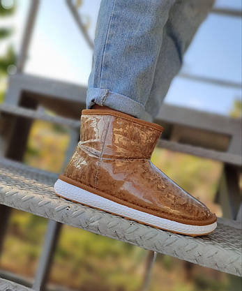 РИЖІ короткі UGG CAMEL уги низькі дутики жіночі непромокальні силіконові для снігу та дощу, фото 4