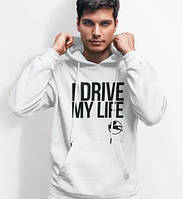 Худи I DRIVE MY LIFE на флисе мужской белый