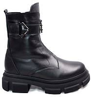38 розмір - устілка 24,5 сантиметра Зимові жіночі шкіряні черевики на хутрі, на платформі, чорні