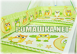 Комплект дитячої постільної білизни в ліжечко 3 ел. СОВА наволочка, простирадло, підодіяльник 2964 Зелений