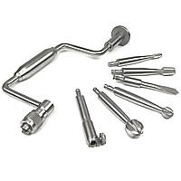 Коловорот медичний ручний у наборі 5 фрез і насадка подовжувач Hudson. Довжина 27 см SURGIWELOMED