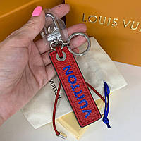 Брелок Луї Віттон Louis Vuitton червоний шкіряний з написом синій