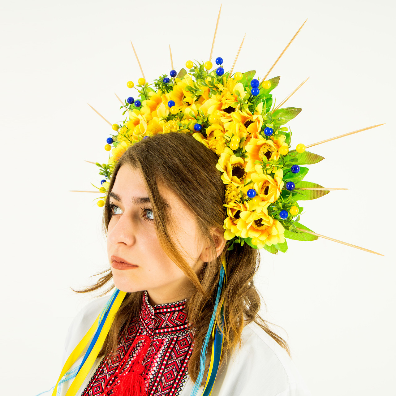 Веночек-корона на голову с цветами и ленточками "Лучи солнца",этно, веночек для фотосъемки хенд мейд - фото 1 - id-p1695529637