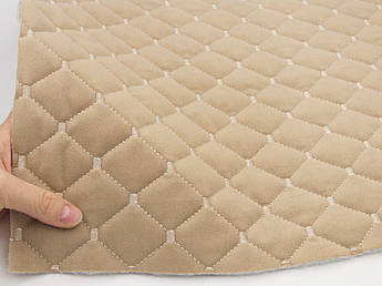 Велюр TRINITY TRIN-s-04/14 стьобаний бежевий «Ромб» (прошитий світло-бежевою ниткою) синтепон і флізелін, шир 135см