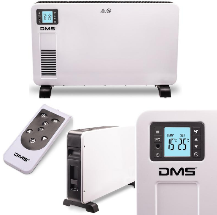 Електричний обігрівач конвектор з пультом та РК-дисплеєм DMS EHK-2300W Термостат (5-37°C) + таймер Білий