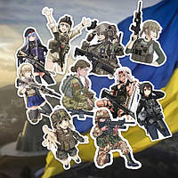 Набір вологостійких стікерів 10шт Anime military