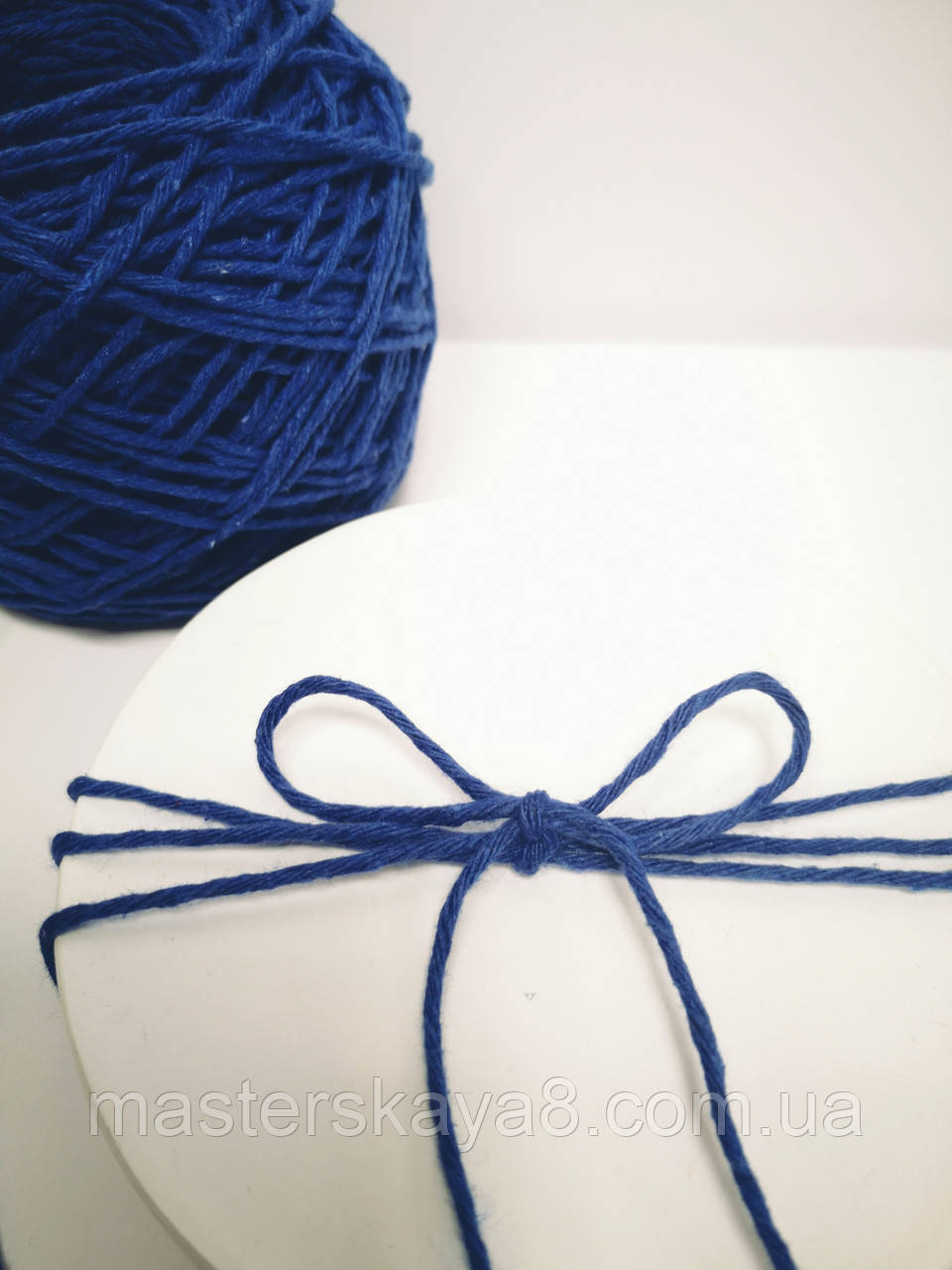 Декоративний шнур для упаковки, кольорова мотузка бавовна, нитка, шпагат, колір синій