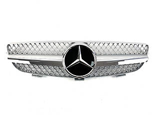 Реєтка радіатора на Mercedes CLK-Class W209 2002-2009 року SL-Look ( Серая з хром полоською )