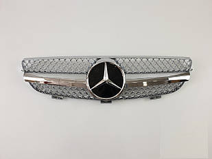 Решітка радіатора на Mercedes CLK-Class W209 2002-2009 рік SL-Look (сіра з хром смужкою)