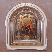 Икона Пророк Илья святой, лик 15х18 см, в белом дерев киоте со вставками, арка