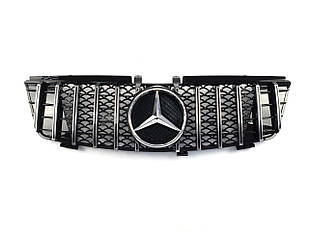 Решітка радіатора на Mercedes ML-Class W164 2005-2008 рік GT Panamericana (Чорна з вертикальними хромо-смужком