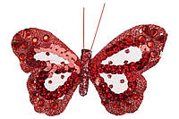 Декоративний метелик на кліпсі 11см, колір - червоний - 12 шт УПАКОВКА ТОВАР ВІД ВИРОБНИКА