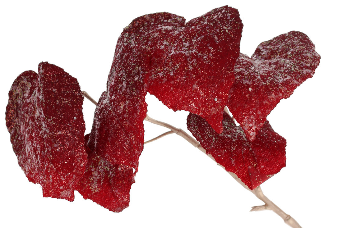 Декоративна гілка Бегонії з оксамиту з гліттером 63см, колір - бордо ТОВАР ВІД ВИРОБНИКА