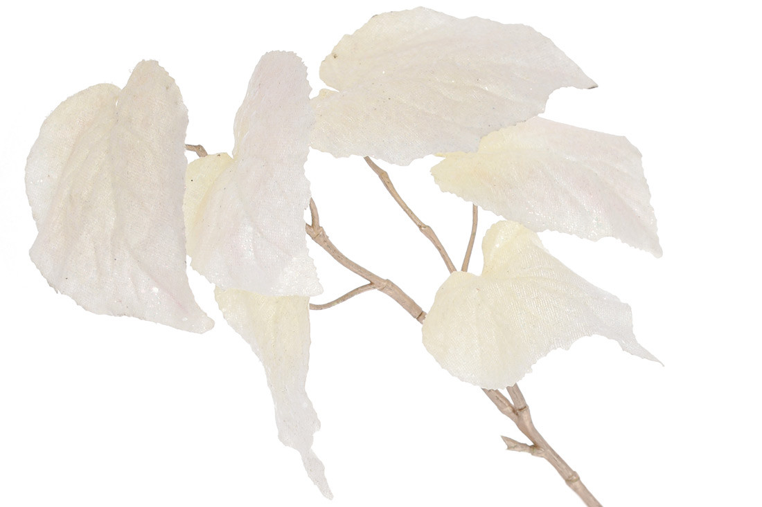 Декоративна гілка Бегонії з оксамиту з гліттером 63см, колір - білий крем ТОВАР ВІД ВИРОБНИКА