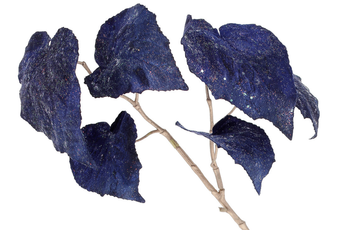 Декоративна гілка Бегонії з оксамиту з гліттером 63см, колір - темно-синій ТОВАР ВІД ВИРОБНИКА