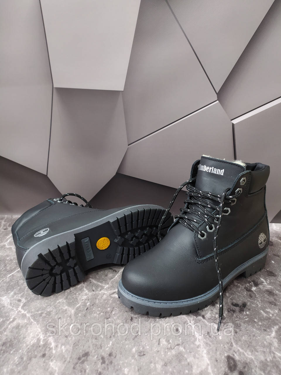 Зимові шкіряні черевики Timberland чорні хутро 36-41 р