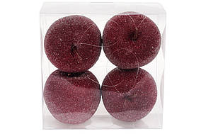 Набір (4шт) підвісних декоративних Яблук у цукрі, 8.5см, колір - темно-червоний ТОВАР ВІД ВИРОБНИКА