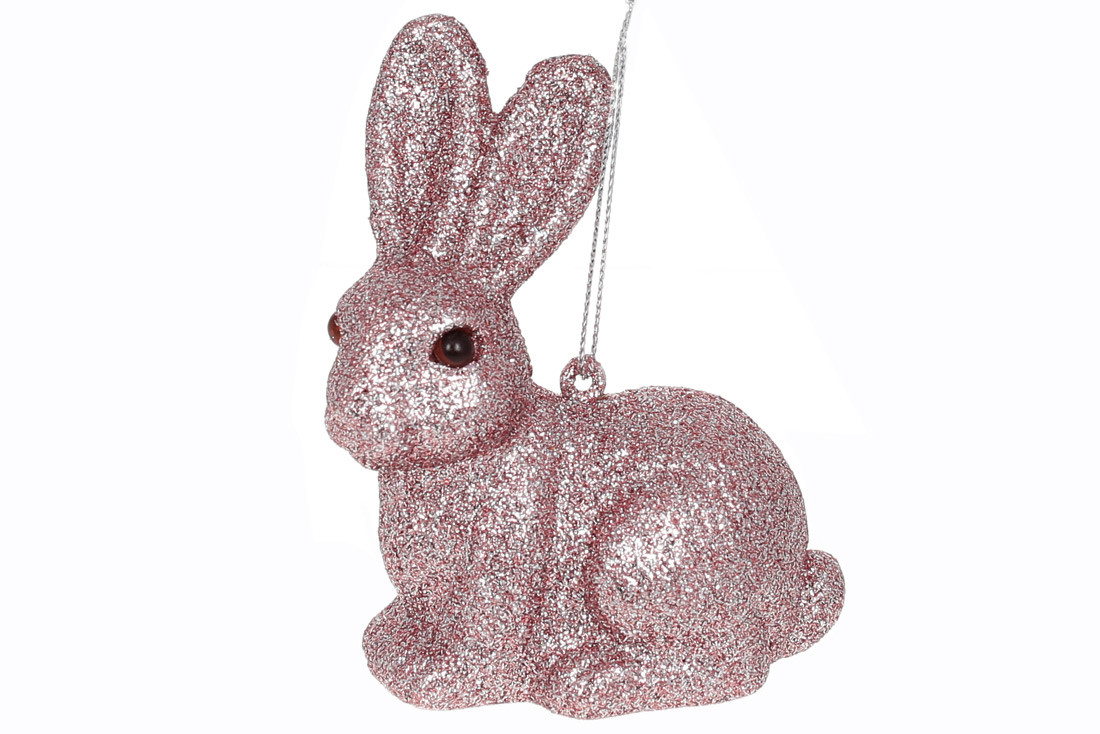 Ялинкова прикраса Кролик 10см, колір - рожевий гліттер - 12 шт УПАКОВКА ТОВАР ВІД ВИРОБНИКА