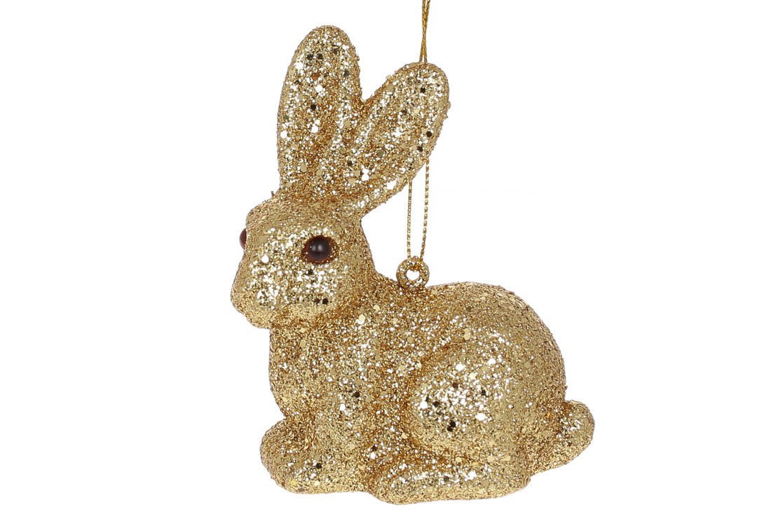Ялинкова прикраса Кролик 10см, колір - золотий гліттер - 12 шт УПАКОВКА ТОВАР ВІД ВИРОБНИКА