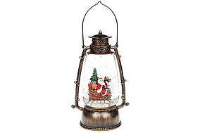 Декоративний ліхтар Санта в санях, з LED підсвічуванням і гліттером, що летить, на батарейках (3хАА), 24.5см ТОВАР ВІД ВИРОБНИКА