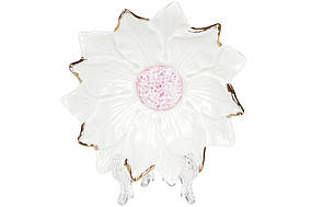 Декоративна підставка для прикрас Квітка біла з рожевою серединою, 12см - 4 шт УПАКОВКА ТОВАР ВІД ВИРОБНИКА