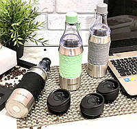 Термокружка-бутылка 2в1 из нержавейки 380мл Edenberg EB-634 Термос-бутылка для чая и кофе Термо чашка Серый