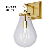Настенное дизайнерское бра, светильник со стеклянным плафоном "Капля" под лампу E14, Золотой
