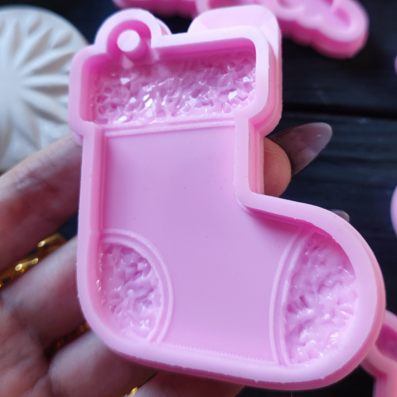 Знижка. Молд із "кристалічною" текстурою для новорічних іграшок, вид на вибір: різдвяна шкарпетка