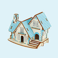 Деревянный Конструктор Голубой домик Модель 3D пазл деревянная 29 деталей