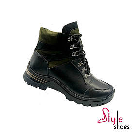Зимові чоловічі черевики з натуральної шкіри чорного кольору «Style Shoes»