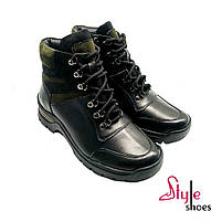 Зимові чоловічі черевики з натуральної шкіри чорного кольору «Style Shoes», фото 4