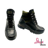 Зимові чоловічі черевики з натуральної шкіри чорного кольору «Style Shoes», фото 5