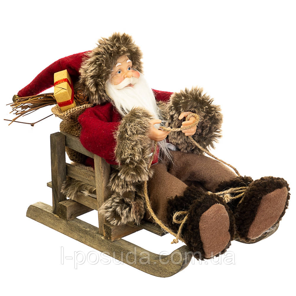 Новорічний Санта в санях  25*15*29 см декоративна фігурка під ялинку
