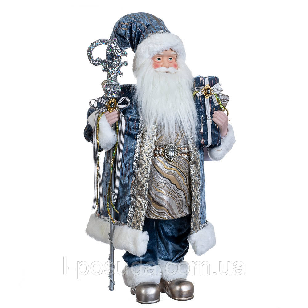 Санта в блакитному вбранні. Фігурка 61 см для новорічних декорацій